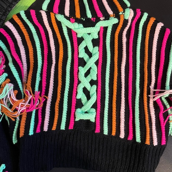 Striped Fringe Neon Sweater - Picture 6 of 8